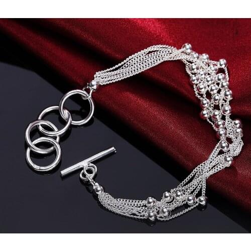 Hot charms 925 sterling silver Five-line tassel beads chain Bracelet for woman Wedding party Christmas Gift fashion Jewelry