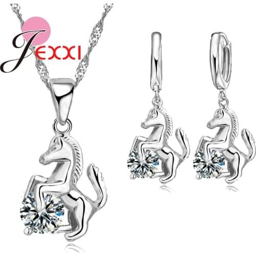 Best Trendy Horse Design Pendant 925 Sterling Silver Fine Jewelry Cubic Zircon Necklace Earring For Women Wedding Set Gift