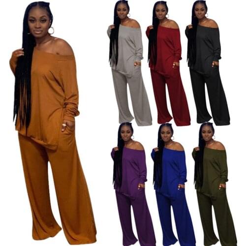 S-2xl Fashion Casual Two Piece Set Women 2 Pcs Outfits Long Sleeve T Shirts Long Pants Suit Matching Set Wholesale Dropshipping