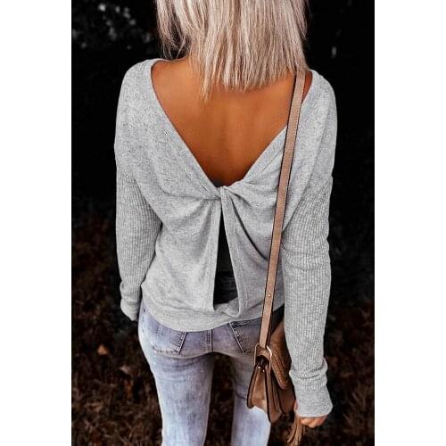 Autumn Loose Knitted Sweater Women Back V T Shirt Women Clothing Casual Sexy Long Sleeve Knitwear Womens Top