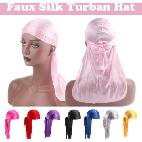 Women Emulation Silk Long Tail Turban Hat Pirates Silky Hijab Cap Muslim Turban Islam Underscarf Undercap Bonnet