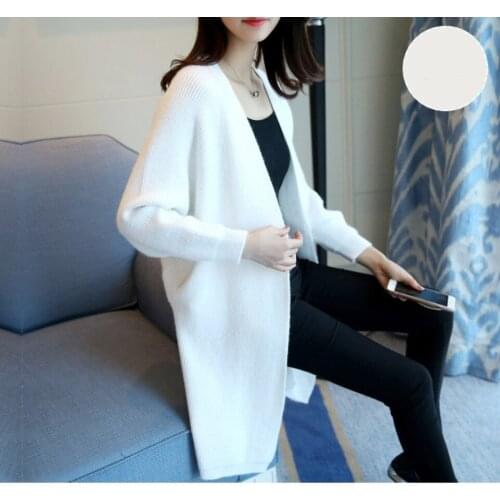 Womens Long Cardigan Sweater Autumn Black Color Bat Sleeve Knitted Sweater Jacket Loose Ladies Sweaters Cardigans Women Clothing
