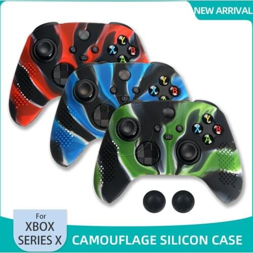 HOTHINK 1set Camouflage Silicone Case with Thumb Caps for XBOX Series X S Controller Anti-slip Soft Cover Skin for XBOX SX SS