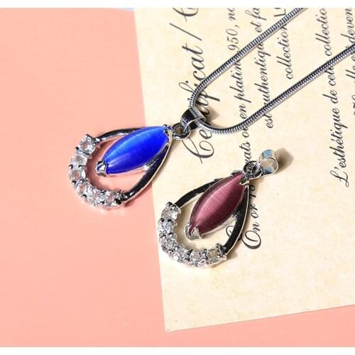 1PC Colorful cats eye gem pendant set with many diamonds crystal shape of water drop meditation healing crystals party gift