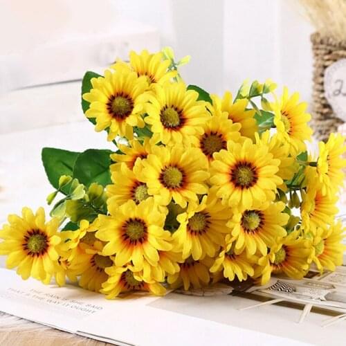 1Pc High Quality Sunflower Bouquet Silk Flower Plastic Faux Artificial Flower Plant Home Garden Party Wedding DIY Decoration
