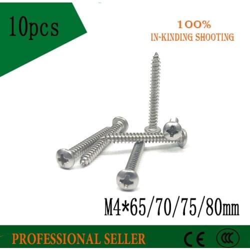 10pcs M4*65/70/75/80 mm GB845 phillips stainless steel 304 pan head head Self Tapping Screws