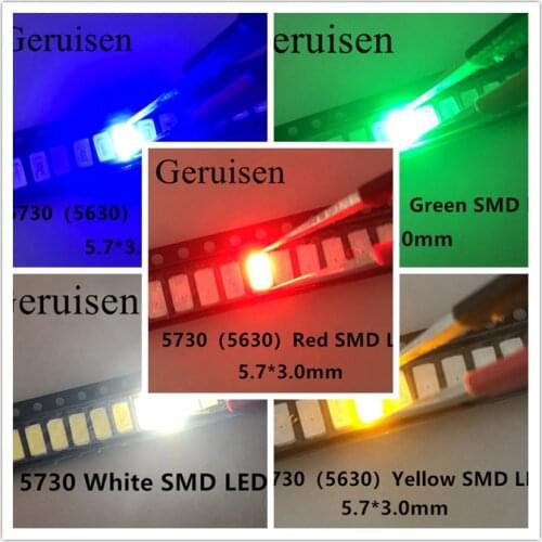 100pcs=5colors x 20pcs 5050 5730 3014 1210 2835 3528 1206 0805 0603 0402 SMD LED Diode Kit Red / Green / Blue / White / Yellow