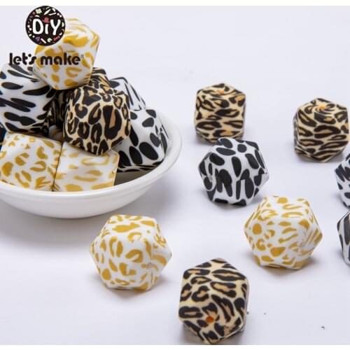 Lets Make 20PCS 14/17mm Shape beads Printed Leopard Octagonal Beads Silicone Beads BPA Free Food Grade Chewing Toys Beading DIY
