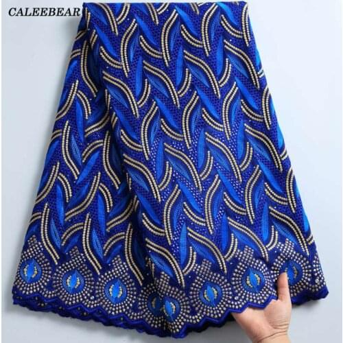 5 Yards Blue Embroidery Lace Nigerian Swiss Voile Lace Fabric 2021 High Quality African Dry Cotton Lace Fabric For Man Sew S2266