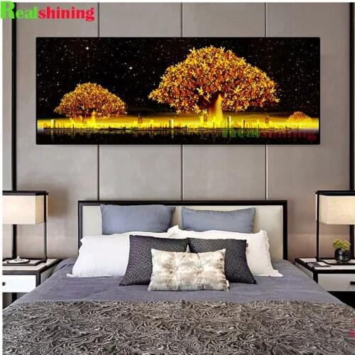 Abstract Golden Leaves Money Tree city landscape Diamond Art Full Drill Square Round 5D Diamond Painting Mosaic Wall Decor,N1559