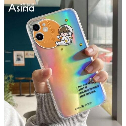 ASINA Laser Case For iPhone 11 12 Pro XR XS Max Soft Transparent Couple Cover For iPhone 6 7 8 Plus SE 2020 Space Cases Luxury