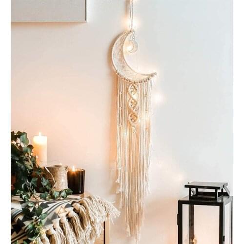 Bohemian Chic Macrame Wall Hanging Decor Handmade Woven Moon Dreamcatcher Tapestry Dorm Home Decor Geometric Handicraft Gifts