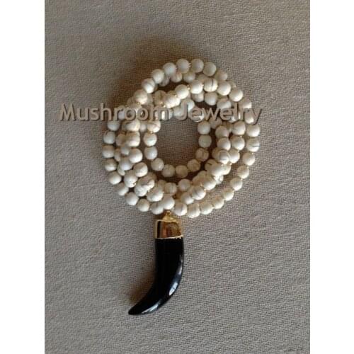 Boho chic Gold Beaded Turquoises Beads Horn Pendant Necklace