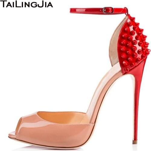 Peep Toe Ankle Strap Extreme High Heels Studded Women Heeled Sandals Stiletto Heel Pumps Ladies Summer Sexy Prom Party Shoes