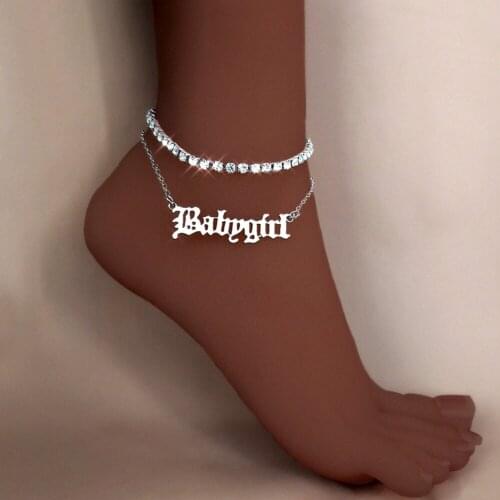 Multi-layer Gold Silver Color Babygirl Letter Anklets Bracelet for Women Summer Barefoot Shiny Crystal Foot Leg Chain Jewelry