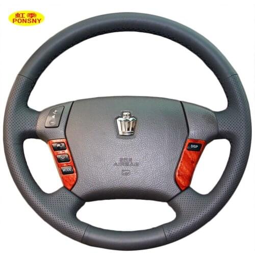 PONSNY Car Steering Genuine Leather Covers Case for Toyota Crown 2005-2009 Auto Hand-stitched Wheel Cover