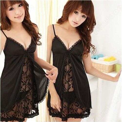 Black Womens Sexy Lingerie Uniform Cleavage Costumes Sleepwear G-string Lace Underwear Nightwear Nightgown Hot Selling