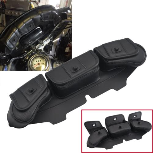 Motorcycle Black Three-Pocket Fairing Pouch Windshield Bag For Harley Touring Electra Street Glide Road King 1996-2013