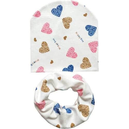 Baby Hat Infant Caps Cotton Scarf Baby Beanies Love Heart Print Spring Autumn Children Hat Scarf Set Baby Girls Hats Photo Props