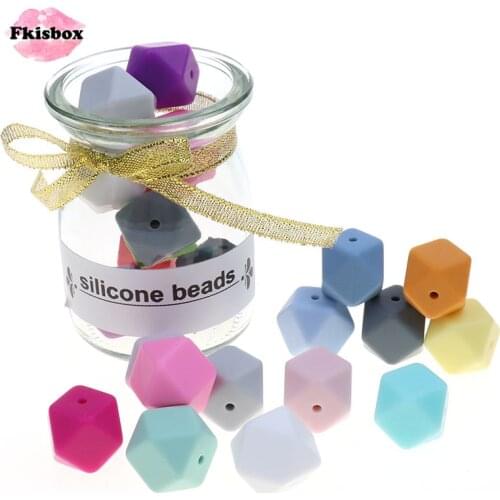 Fkisbox Bpa Free 14mm 100pc Silicone Hexagon Bead Chewable Baby Teether Teething Necklace Pacifier Chain DIY Babies Shower Gift