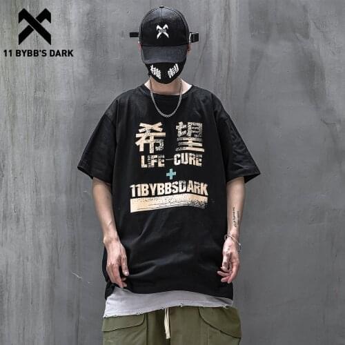 11 BYBBS DARK Retro Hope Printed Harajuku Tshirts 2021SS Summer Cotton Loose Short Sleeve Shirts Streetwear Hip Hop T-Shirt Men