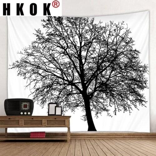 HKOK Tree Forest Sky Moon Tapestry Hanging Covering Rugs Background Cloth Beach Mat Blanket Art Bedroom Living Room Home Decor