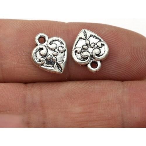 JAKONGO 10PCS Antique Silver Plated Heart Charms Pendants for Jewelry Making DIY Handmade Accessories