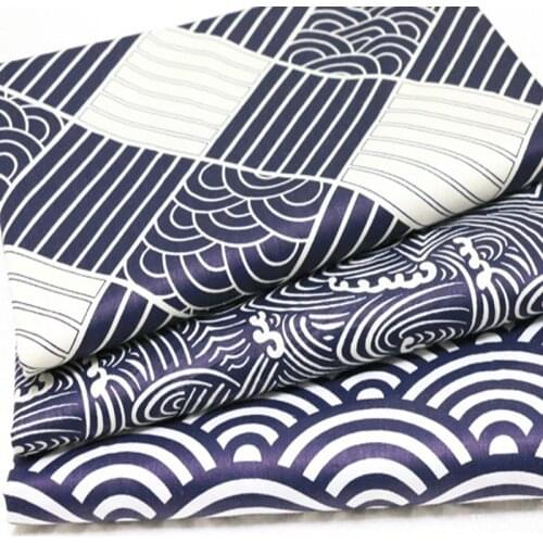 40x50cm 3pcs Classic Japan Kimono Printed Cotton Fabric Bundle Ocean Wave Fan Square For DIY Sewing Doll Tablecloth