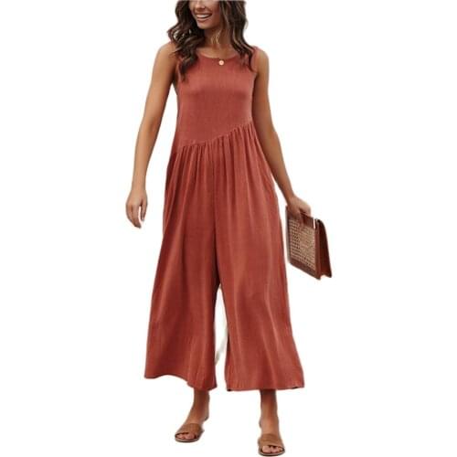 Womens Summer Loose Strapless Sexy Jumpsuit Autumn Fashion Wide Leg Solid Color Jumpsuit Sleeveless Halter Womens Jumpsuit