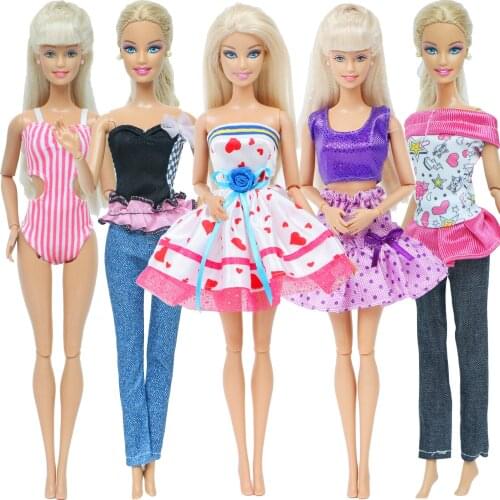 5 Set Mixed Outfit Accessories Swimsuit + Mini Dress + Shirt Pants Fashion Casual Daily Wear Clothes for Barbie Doll