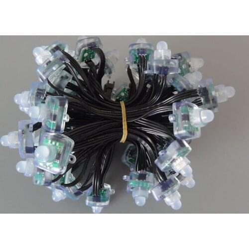 Square type all BLACK wire(20AWG) addressable DC5V 12mm through hole WS2811 led smart pixel node,IP68 rated;50pcs per strand