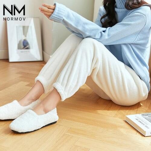 NORMOV Coral Fleece Leggings Women Casual Loose Warm Leggings Leisure Pajamas Wear Outside Thick Women Comfortable Pants