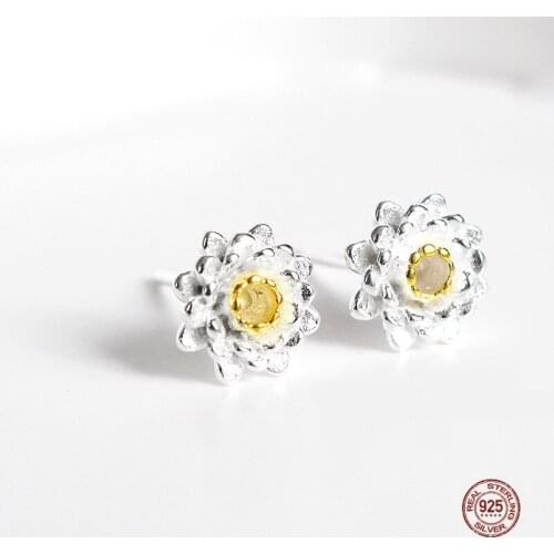 LKO Temperament Exquisite 925 Sterling Silver Lotus Pattern Flower Stud Earrings High Quality Woman Fashion Jewelry Gifts