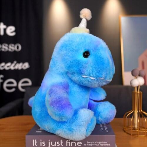 38cm Lovely Blue Luminous Little Dinosaur Plush Stuffed Animal Toy LED Lamp Pillow Sleeping With Children Gift