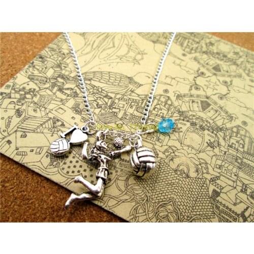 Fashion volleyball necklace, sports necklace, Antique silver I love volleyball ,Volleyball Player,3D volleyball necklace