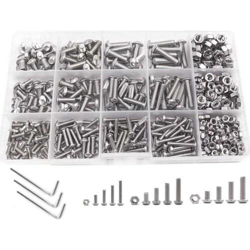 DSHA -Screw and Nut Kit,Machine Screw and Nut Kit, 500 Pcs M3 M4 M5 Stainless Steel Button Head Hex Socket Head Cap Bolts Scre