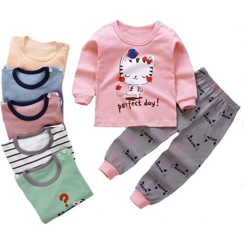 2021 New Pure Cotton Girls Home Clothing Set Spring Autumn Cartoon Suit For Kids Toddler Comfortable Children Pajamas Outfits
