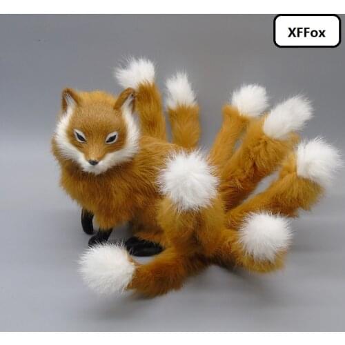 New real life yellow fox model plastic&furs simulation squating nine-tails fox doll gift about 30x18cm xf2308