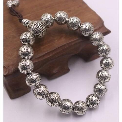 New Pure 925 Sterling Silver Bracelet 10mm Taiji Eight-Diagrams Bead Bracelet 60mm 44.87g