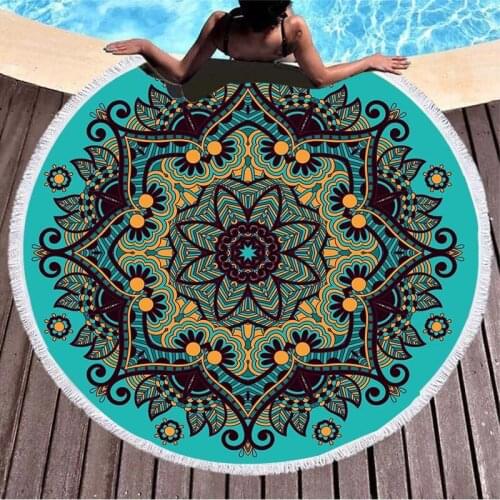New Printed Mandala Round tassel Beach Mat soft Microfiber Multifunction Bath Shower Towel Picnic Yoga Mat Blanket Cover Up