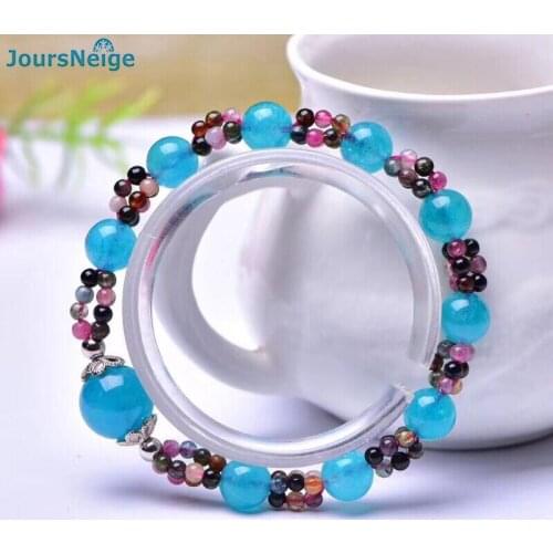 Wholesale JoursNeige Blue Crystal and Tourmaline Stone Bracelets Round Beads Bracelet Lucky for Women Crystal Bracelet Jewelry