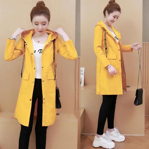 Womens fashion long-sleeved hooded raincoat trench coat hiking ladies windbreaker solid color casual 2019