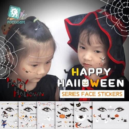 Rocooart Facial Makeup Sticker Kid Waterproof Face Tattoo Sweet little Ghost Day of The Dead Skull Dress up Halloween Fake Taty