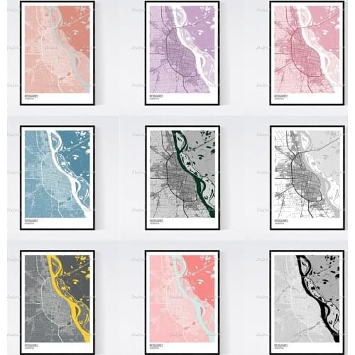 Rosario, Argentina Map Art Print - Many Styles -Scandi /Vintage / Wall Art Canvas Modular Pictures Modern Home Decor Posters