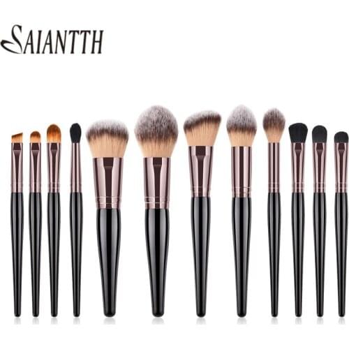 SAIANTTH PVC 12pcs gourd coffee tube makeup brushes kit high end wooden handle foundation blush eyeshadow eyeliner lip pincel