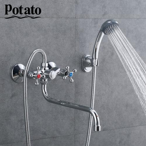 Potato Bathroom Faucets Zinc Trough Mixer Tap With Bathtub Sprayer ABS Shower Head Shower Faucet p2465