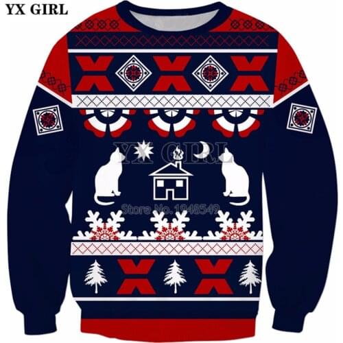 YX GIRL 2018 New style Fashion Long sleeve Sweatshirt Merry Christmas Creative Print 3d Mens Womens Crewneck pullover