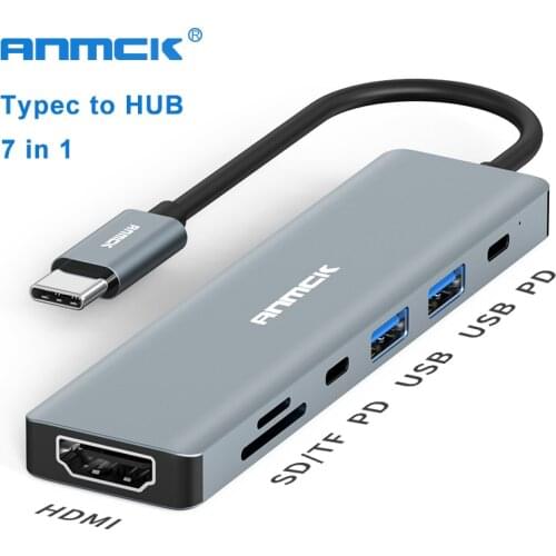 Anmck USB C Hub Converter Type-C to USB 3.0 HUB HDMI Adapter Dock for MacBook Pro/Air USB 7 Ports Splitter Type C HUB