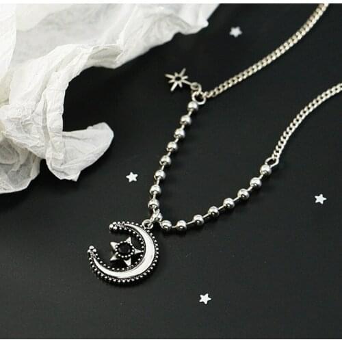 Vinatge Punk 925 Sterling Silver Star Moon Charm Pendant Necklace For Women Jewelry Choker Collar dz784