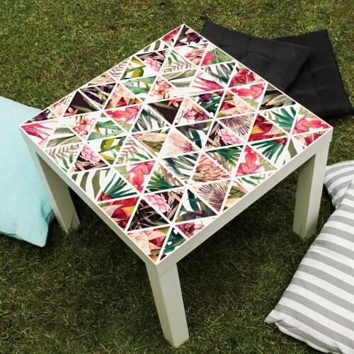 DIY Vinly Tropical Flower Triangle Tile Tablecloth Cantact Paper Waterproof Self Adhesive Table Stickers For Kitchen Dining Room